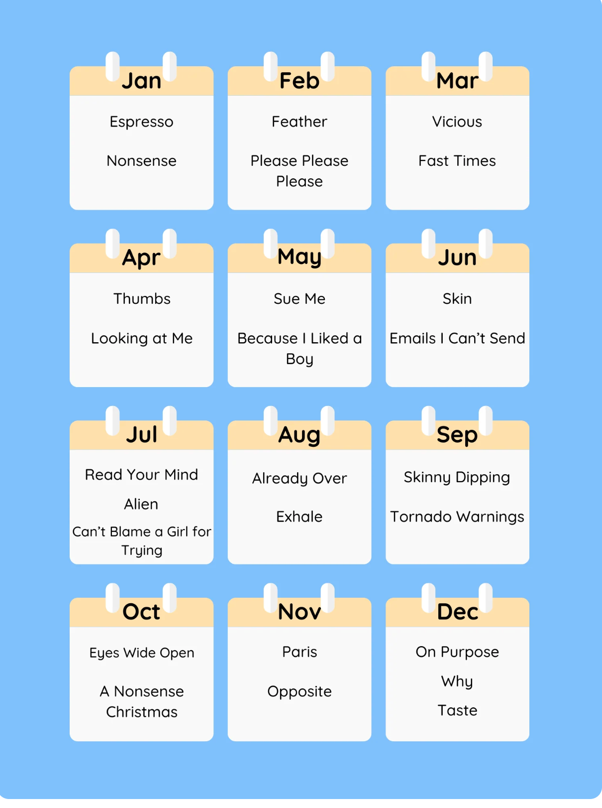 Sabrina Carpenter Piano Calendar 2026