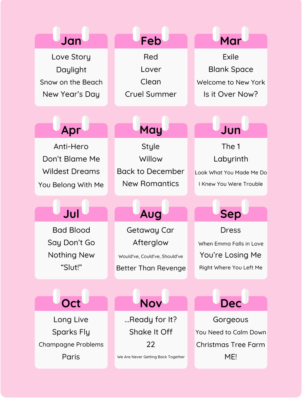 Taylor Swift Piano Calendar 2026