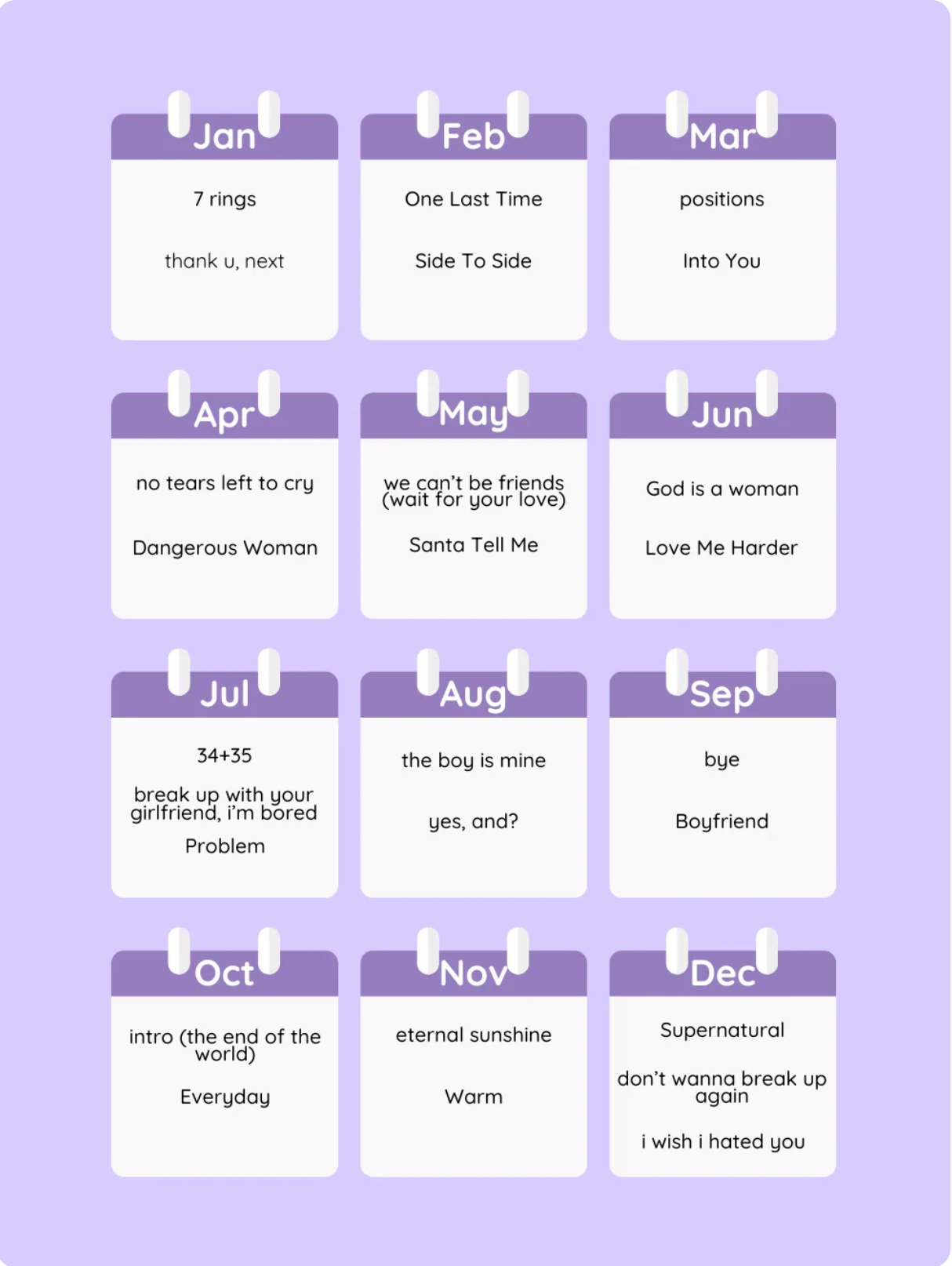 Ariana Grande Piano Calendar 2026
