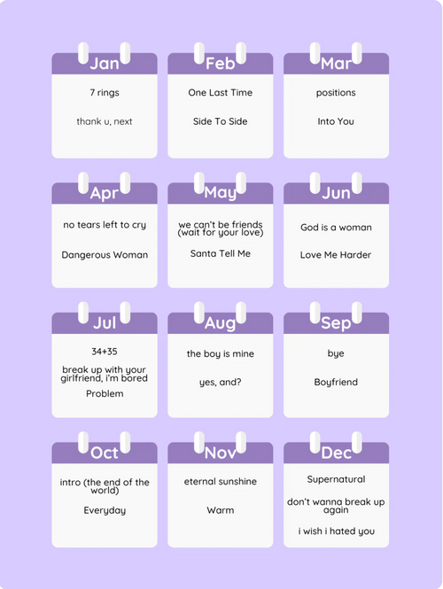 Ariana Grande Piano Calendar 2026