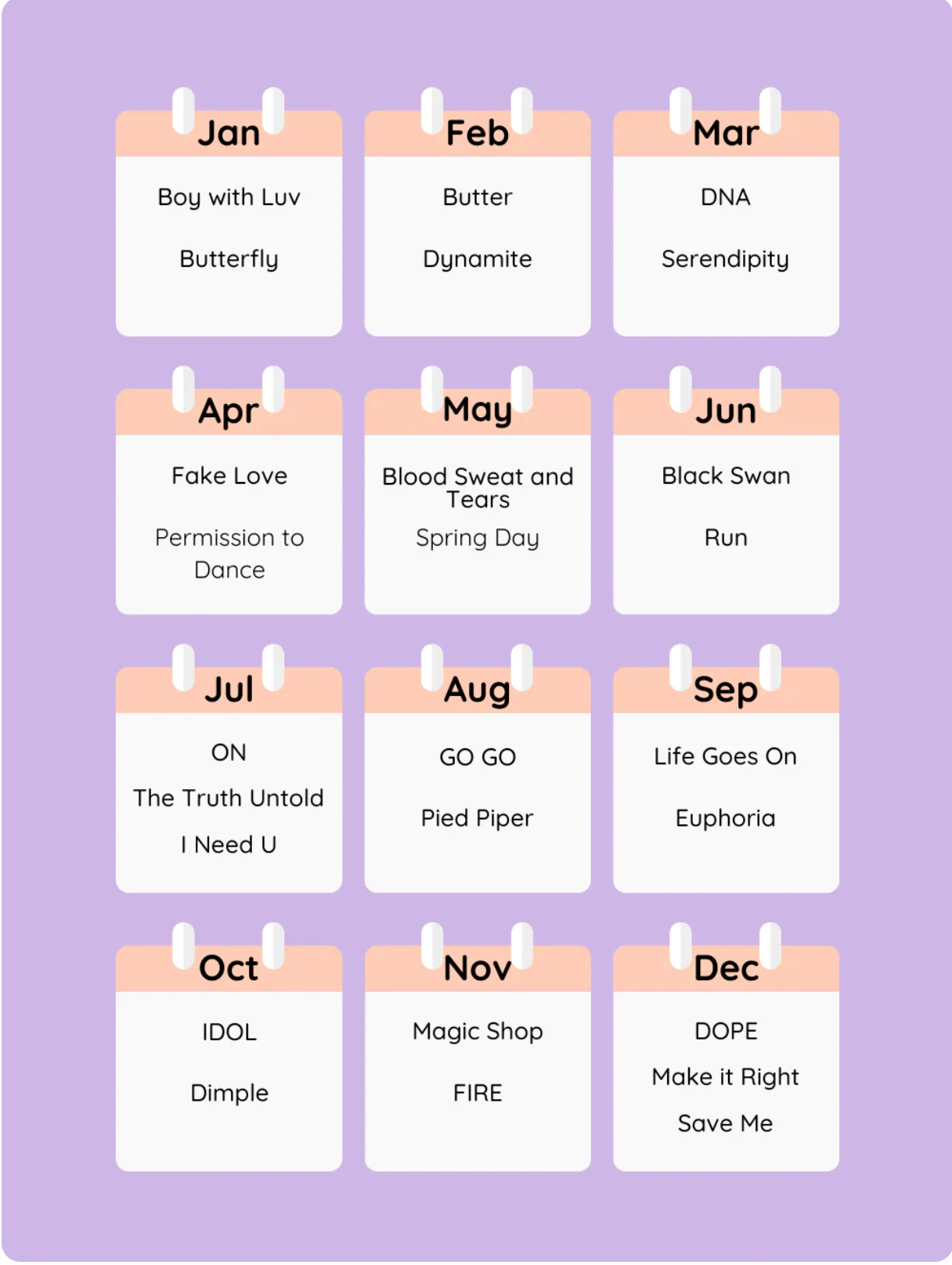 BTS Piano Calendar 2026