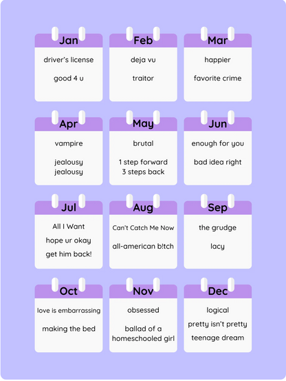 Olivia Rodrigo Piano Calendar 2026
