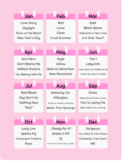 Taylor Swift Piano Calendar 2026