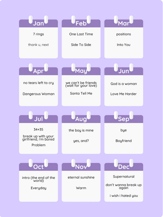 Ariana Grande Piano Calendar 2026