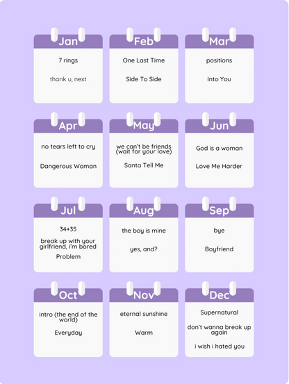Ariana Grande Piano Calendar 2026